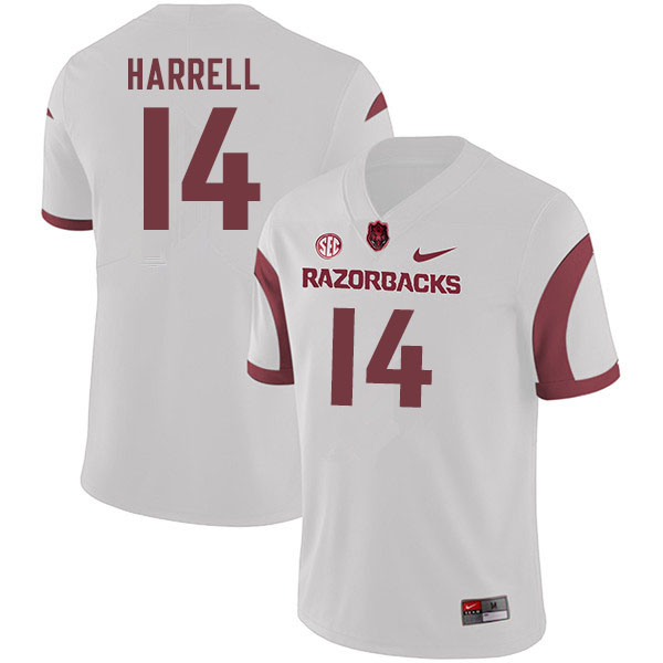 Men #14 Chase Harrell Arkansas Razorbacks College Football Jerseys Sale-White - Click Image to Close